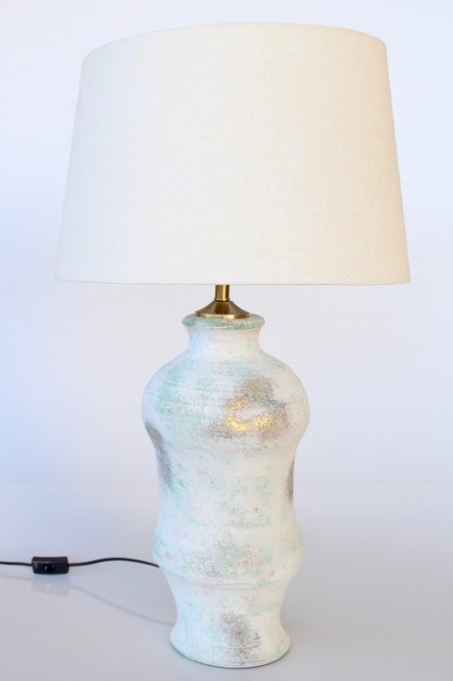Tall Distressed Natural Lamp Base With Off White Shade